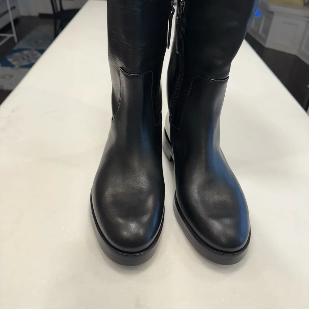 Tory Burch Women’s The Riding Boot Size 8 Black Leather Embossed Logo NEW